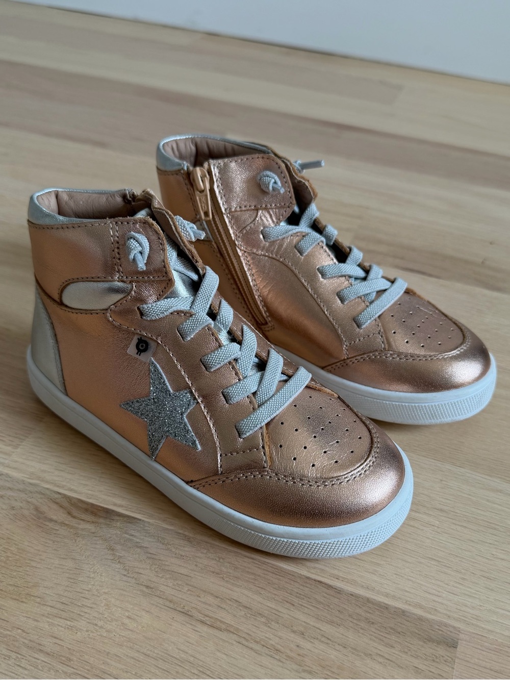 Size 12 (29) Old Soles Girl's Starling high top leather sneakers in copper